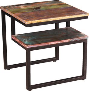 SIT Möbel Beistelltisch | 2 Ablagen | Altholz bunt | Metall schwarz | B 51 x T 51 x H 52 cm | 09146-98 | Serie RIVERBOAT