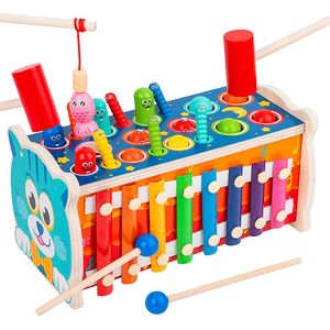 BeebeeRun Klopfbank Hammerspiel Xylophon Klopfbank Spielzeug mit Angelspiel 7 in 1 Holzspielzeug Lernspielzeug für Kleinkinder Ostergeschenk