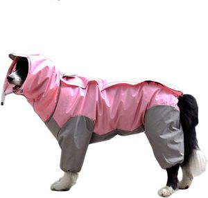 Hunde Regenmantel mit abnehmbarem Hoodie, Verstellbarer Outdoor-Tunnelzug Hundemantel, wasserdichte Hundejacke Regenjacke mit Kapuze und Kragenloch，Rosa
