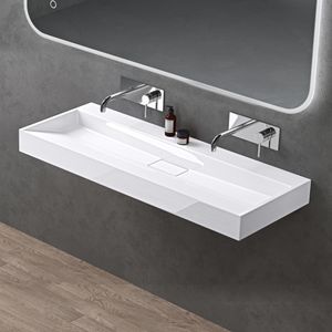 doporro Waschbecken Aufsatzwaschbecken Mineralguss Hängewaschbecken Waschtisch matt weiß 120x46x11cm ohne Armaturloch inkl. Ablaufgarnitur Colossum19