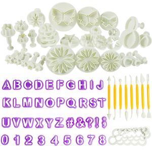 Kurtzy Tortendeko Set (84-teilig) - Fondant Ausstecher Kuchen Deko (Verschiedene Größen) mit Modellierwerkzeug, Zahlen, Buchstaben, Stempel, Fondantpresse für Torten, Kekse, Schokolade, Motivtorten