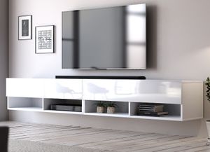 TV-Lowboard Epsom in weiß Hochglanz XL Flat TV Unterteil hängend 200 cm Board als Hängeschrank