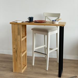 Bartisch Nørager Stehtisch Küchentisch mit Regal Bistrotisch aus Kiefernholz Frühstückstisch 89,5 x 90 x 29 cm Bartheke Natur