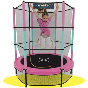 KINETIC SPORTS Kinder Trampolin JUMPER 140 cm - Gummiseil Federung, Sicherheitsnetz mit Reißverschluss - Indoor Kindertrampolin Spielzeug