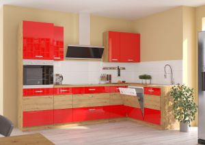 Küche Eiche Artisan Ecke Rot Küchenzeile Hochglanz Küchenblock Einbauküche
