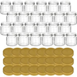 gouveo 24er Set Honiggläser 250g mit Kunststoff-Deckel goldfarben - Leere Vorratsgläser mit Schraubverschluss - Marmeladengläser zum Befüllen