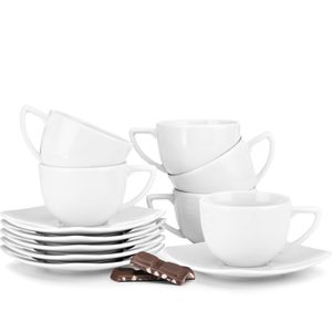 Konsimo Šálka a podšálka na kávu 6 ks "CARLINA", biela, porcelán, talianska jedáleň, 8,5 cm/180 ml