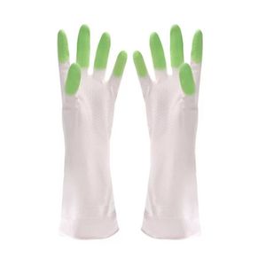 1 Paar Reinigungshandschuhe nicht rutschfeste wasserdichte PVC Weiße Langarm-Spülhandschuhe Küchenversorgungen-Grün ,Größen:S