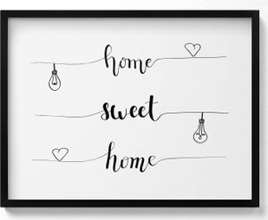 Inschrift an einer Wohnung „Home, sweet home“– Wandbild mit Rahmen – Gerahmtes Bild  – Wanddekoration – 80x60 cm –  Schwarz Rahmen