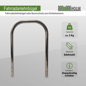 Fahrradanlehnbügel 116 x 78,5 cm Edelstahl Ø 60 mm grau Einbetonieren Fahrradständer Parker Typ U