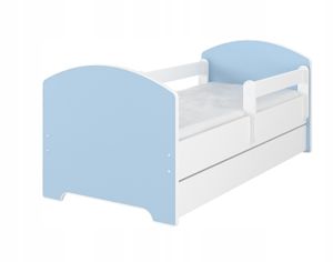 OSKAR Kinderbett Jugendbett mit Lattenrost und Matratze, eine Unterbett-Schublade mit Rollen, Rausfallschutz 140x70 cm