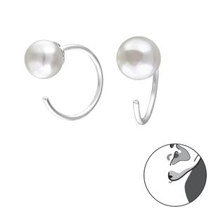 1 Paar 925 Sterling Silber Durchzieher Creolen Ohrringe mit synthetischer Perle