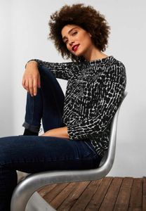 28325 Street One, ,  Damen Pullover, Mittelstrick, schwarz weiß bedruckt, 38