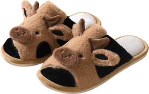 Damen Slipper Warm Weich Hausschuhe SlipOn Schlappen Winter Pantoffeln Braun Gr.36/37