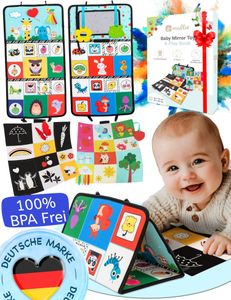 Mallie® Sensorik Baby Spiegel Spielzeug mit Bauchlage Knisterbuch I Babyspielzeuge 0, 3, 6 Monate I Baby Mirror Toy mit Schwarz Weiß Kontrast Muster