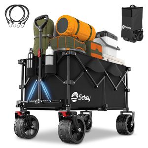 Sekey XXL 200KG Belastbar Bollerwagen Faltbar mit Spanngurte, 17x10 cm Extra Breite Reifen, Schwarz