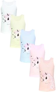 TupTam Mädchen Baumwolle Unterhemd 5er Pack Tank Top Ärmellos Kinder, Farbe: Einhorn Schmetterlinge Rosa Grau Gelb, Größe: 134-140