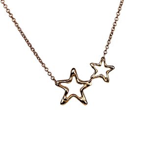 Halskette mit zwei kleinen Sternen für Damen und Mädchen aus er Bronze, handgefertigter Goldschmuck aus Italien mit einer Kettenlänge von 42 cm, handgefertigt, Choker-Halskette, Länge 42 cm