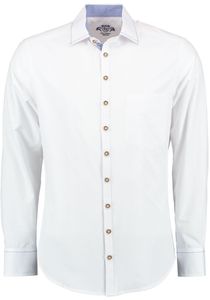 OS Trachten Herren Hemd Langarm Trachtenhemd mit Haifischkragen Ulmoya, Größe:41/42, Farbe:weiß