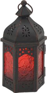 Rebecca Mobili Laterne aus schwarzem und rotem Metall und Glas, 17x9x8 cm