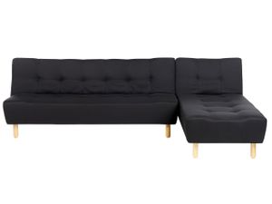 BELIANI 4-Sitzer Ecksofa Schwarz Stoffbezug Gesteppt L-Förmig mit Chaiselongue Linksseitig Schlaffunktion Modern Skandinavisch Wohnzimmer Schlafsofa