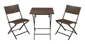 DEGAMO Gartenset Sitzgruppe Bistroset ROSSANO 3-teilig klappbar, Metall + Polyrattan braun bicolor