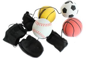 4er Set Springball/Returnball/Flummi Ø6cm  Armband&Schnur, Fußball/Basketball/Tennisball/Baseball
