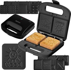Zeegma Rotee Chef Easy Sandwichmaker 750 W 5 in 1 Toast, Grill, Sandwiches, Brot, Waffeln Schwarz