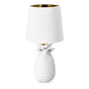 Navaris Tischlampe im Ananas Design - 35cm hoch - Deko Keramik Lampe für Nachttisch oder Beistelltisch - Dekolampe mit E14 Gewinde in Weiß-Weiß