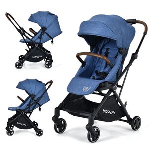 COSTWAY Kinderbuggy mit drehbarem Sitz und verstellbarem Verdeck & Fußstütze, Kinderwagen mit Aufbewahrungskorb, klappbar, für Baby 0-36 Monate (Blau)
