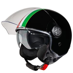 VINZ Varese Jethelm mit Doppelvisier | Roller Helm Fashionhelm mit Italienische Flagge | In Gr. XS-XXL | Jet Helm mit Sonnenblende | ECE 22.06 Zertifiziert | Motorradhelm mit Visier - Schwarz | M