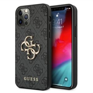 Guess Big Metal Logo Collection Smartphone Hard Case für Apple iPhone 12 / 12 Pro Grau mit Muster