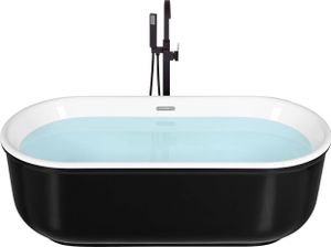 BELIANI Badewanne Schwarz-Weiß 170 x 80 cm Sanitäracryl Freistehend Oval geschwungene Form Elegant Badezimmer BELIANI Badewanne Schwarz-Weiß 170 x 80 cm Sanitäracryl Freistehend Oval geschwungene Form Elegant Badezimmer