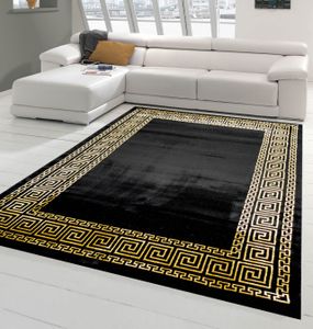 Teppich Wohnzimmer mit klassischer Bordüre in schwarz gold Größe - 120x170 cm