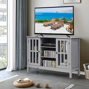 COSTWAY 3-stufiger TV Schrank 109cm, Fernsehschrank Holz TV-Ständer Fernseher Sideboard Fernsehtisch mit Türen und Regale, Wohnzimmerschrank Küchenschrank