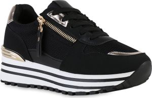 VAN HILL Dámské tenisky na platformě se šněrováním a zipem Metallic Profile Sole 841564, Barva: Black Metallic, Velikost: 40