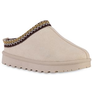 VAN HILL Damen Warm Gefütterte Pantoffeln Print Bequeme Profil-Sohle Schuhe 840605, Farbe: Beige, Größe: 37