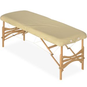 Ölresistenter PU-Bezug für Massageliege Massagetisch, Spannbezug, Schutzüberzug, Abwischbar, Wasserdicht, Feuerfest, Beige 180x70 cm