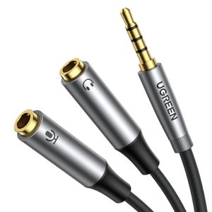 Ugreen Audio Splitter 3,5 mm: 1x Stecker auf 2x Buchse, 20 cm Schwarz fr Kopfhrer & Mikrofon (Model AV192)