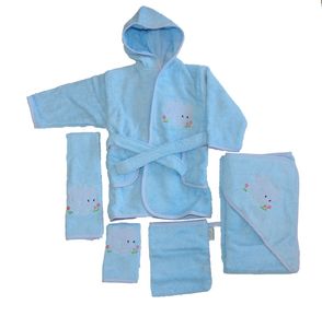 Baby Handtuch Set mit Bademantel Elefanten Motiv blau 5-tlg. 100% Baumwolle