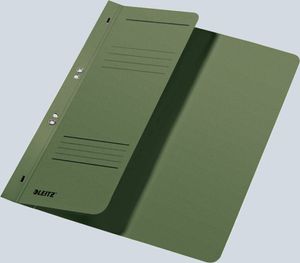 Segregator z oczkami LEITZ, DIN A4, karton Manila, zielony, oficjalne zszywanie 250 g/m², 1-2 przednie okładki (szerokość 90 mm) z paskami do etykietowania