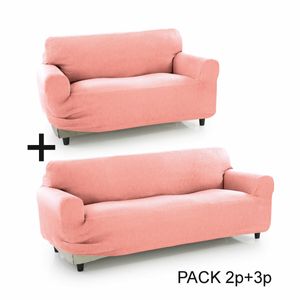 SOFAKOVER®, Superelastischer Sofabezug Packung x2, Bezug für 3- und 2-Sitzer-Sofa, mit exklusivem Design, atmungsaktiv, 2+3-Sitzer, hellrosa Farbe