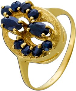 Antiker Saphir Edelstein Ring Gelbgold 585 14 Karat 10 blau leuchtende Saphir Edelsteine Total 1,24ct Vintage 1930 16