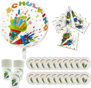 Oblique Unique Schuleinführung Einschulung Deko Set - Folienballon Schulkind + 20 Servietten + 20 Pappteller + 20 Pappbecher