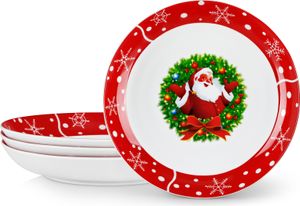 VEWEET Vánoční polévkový talíř, 4dílná porcelánová mísa, talíř na těstoviny, mísa na nudle, mísa na ramen, salátová mísa, víceúčelová mísa