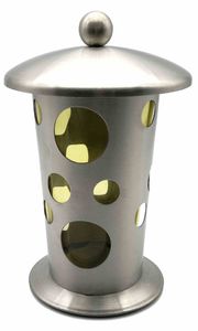 Edelstahl Grablampe mit runden Fenstern 21 cm
