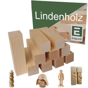 Edpas Schnitzholz Linde - 10er Pack Holzblock + Schnitzvorlage weiches Lindenholz zum Schnitzen, drechseln und basteln