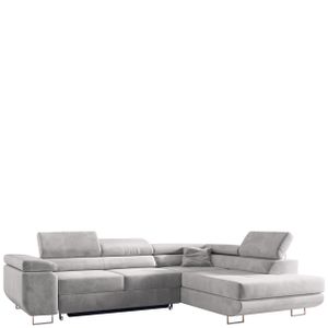 MKS MEBLE Rohová sedačka do obývačky - Gauč v tvare L s funkciou spania - Gauč do obývačky v tvare L - Čalúnená sedačka so zásuvkou na posteľ - Gustaw Light Grey