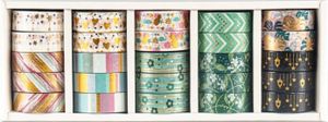 Dekorativní Washi Tape Gold Narcissus SET1 display mix 25 kusů