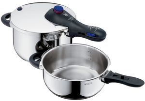 WMF Perfect Plus Schnellkochtopf Set Induktion 2-teilig, Dampfkochtopf 4,5l + 3l, Cromargan Edelstahl poliert, 2 Kochstufen, Einhand-Kochstufenregler